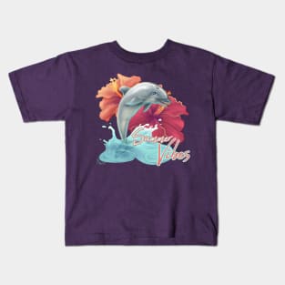 Summer Vibes Hibiscus Dolphin Kids T-Shirt